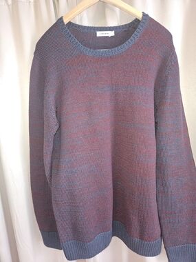 Men's Marled Blue and Mauve Crewneck Sweater Wool